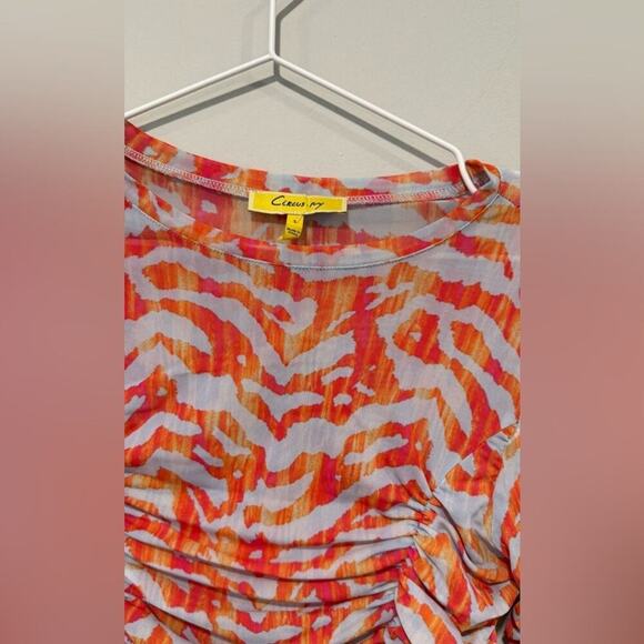 Circus NY Women’s small Dusk Blue Electric Zebra Ruched Long Sleeve Top 1728 - Picture 4 of 10